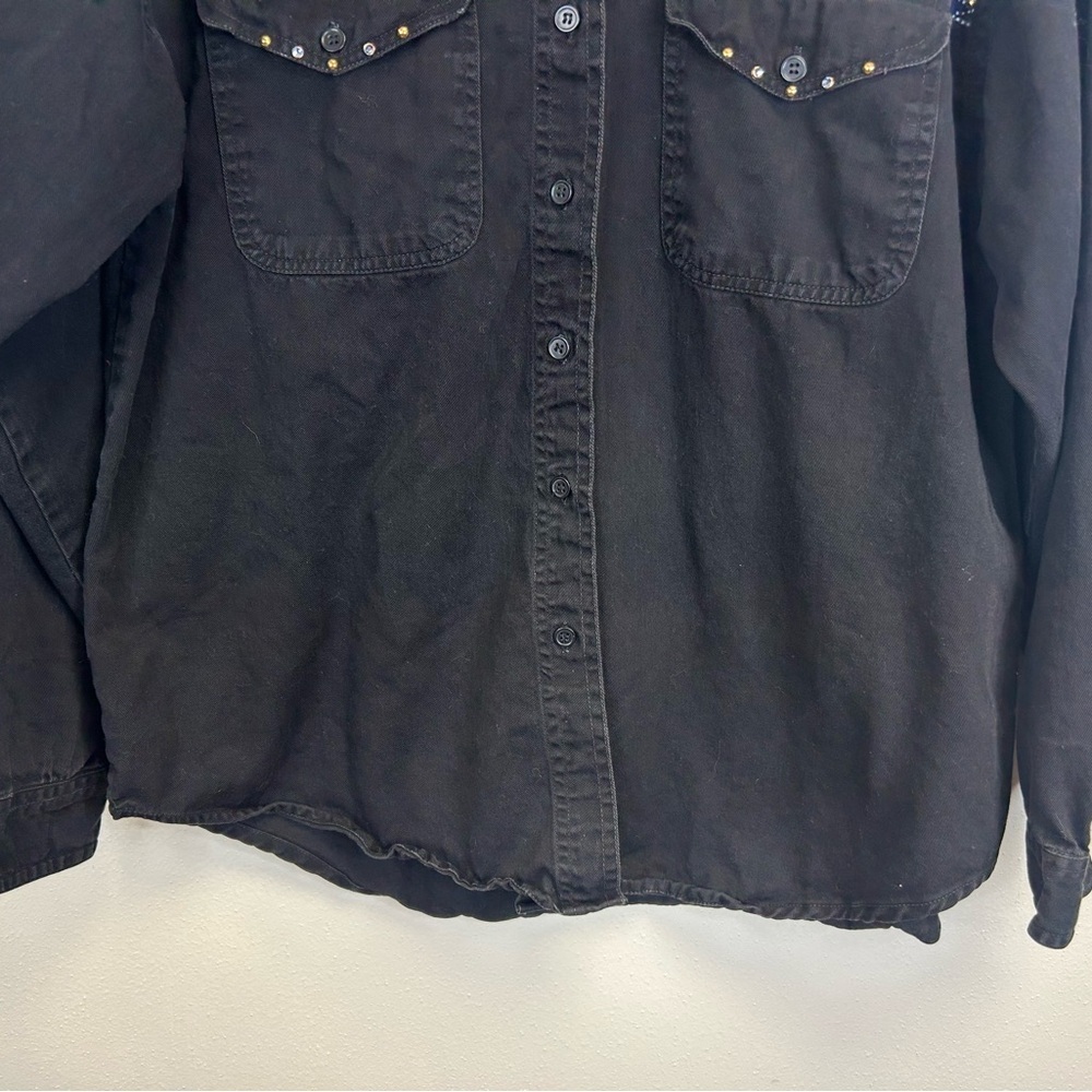 Vintage Sue Who? Women’s Western Shacket Top Size L Button Up Rhinestone‎ Black - Picture 3 of 11